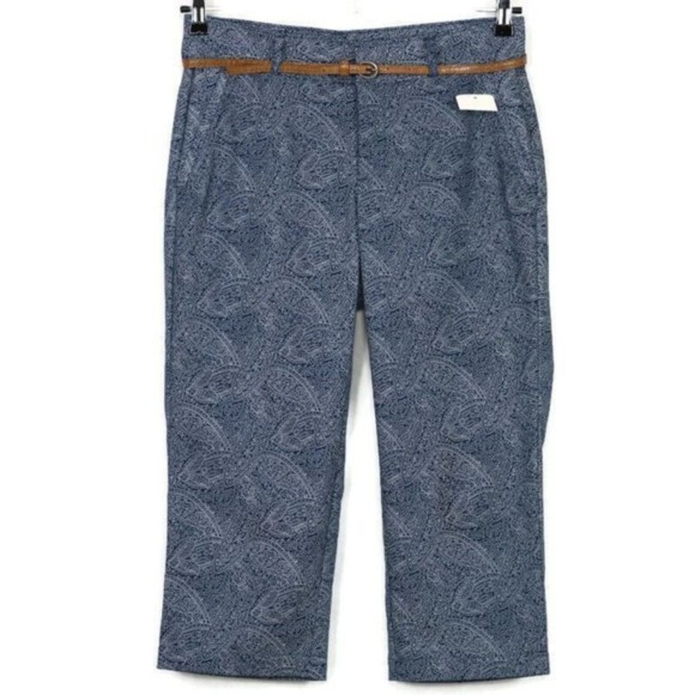 Dockers Hello Smooth Capri Pants‎ Blue White Paisley Slimming Stretch 6